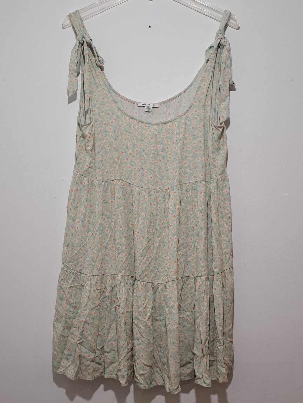 American Eagle Outfitters Light Green Floral Tie-Strap Tank Dress
